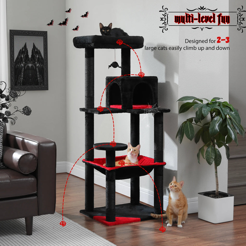 5-Level Cat Tower with Large Hammock Sisal Covered Scratching Posts Cozy Condo