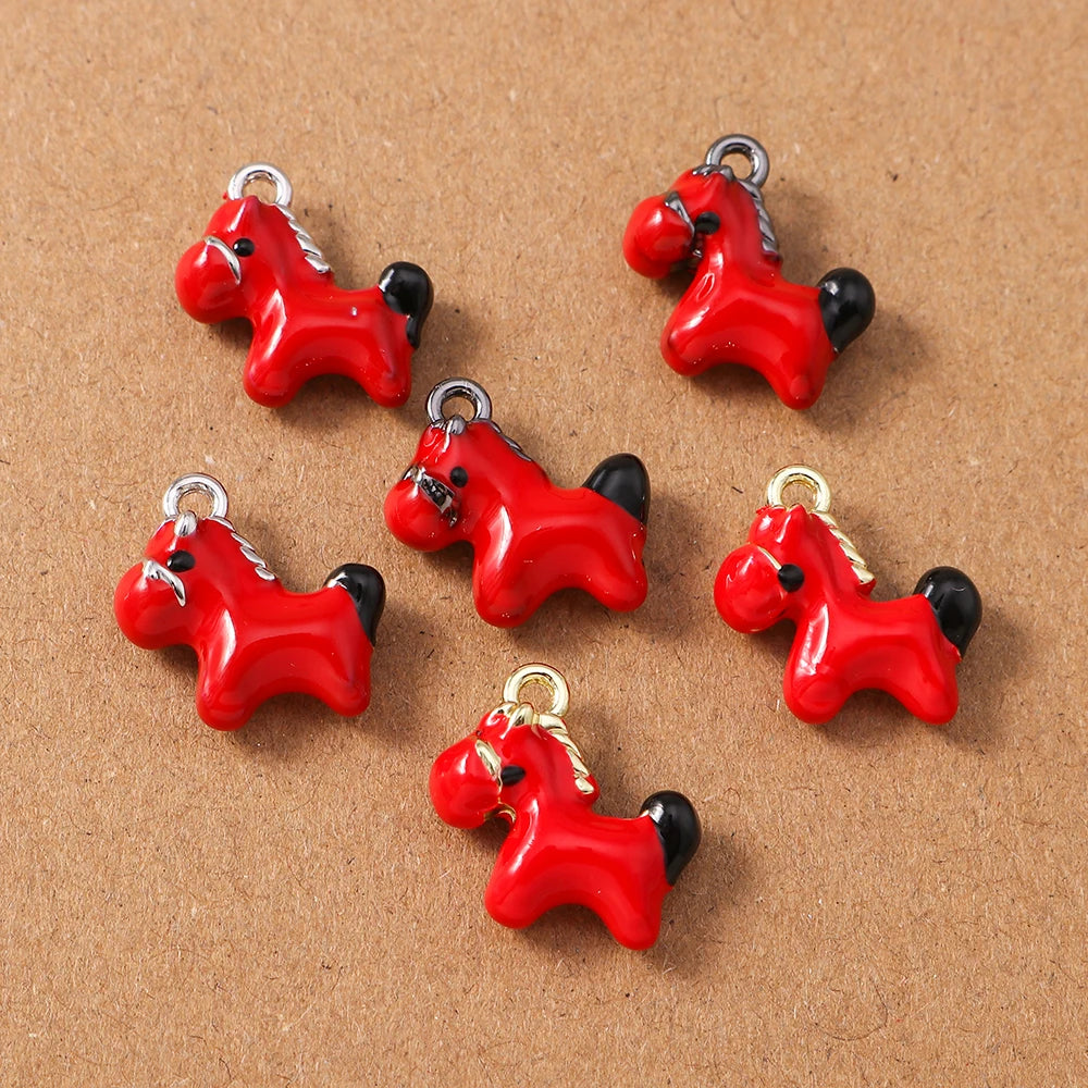 5pcs Cute Enamel Pony Horse Charms Pendants