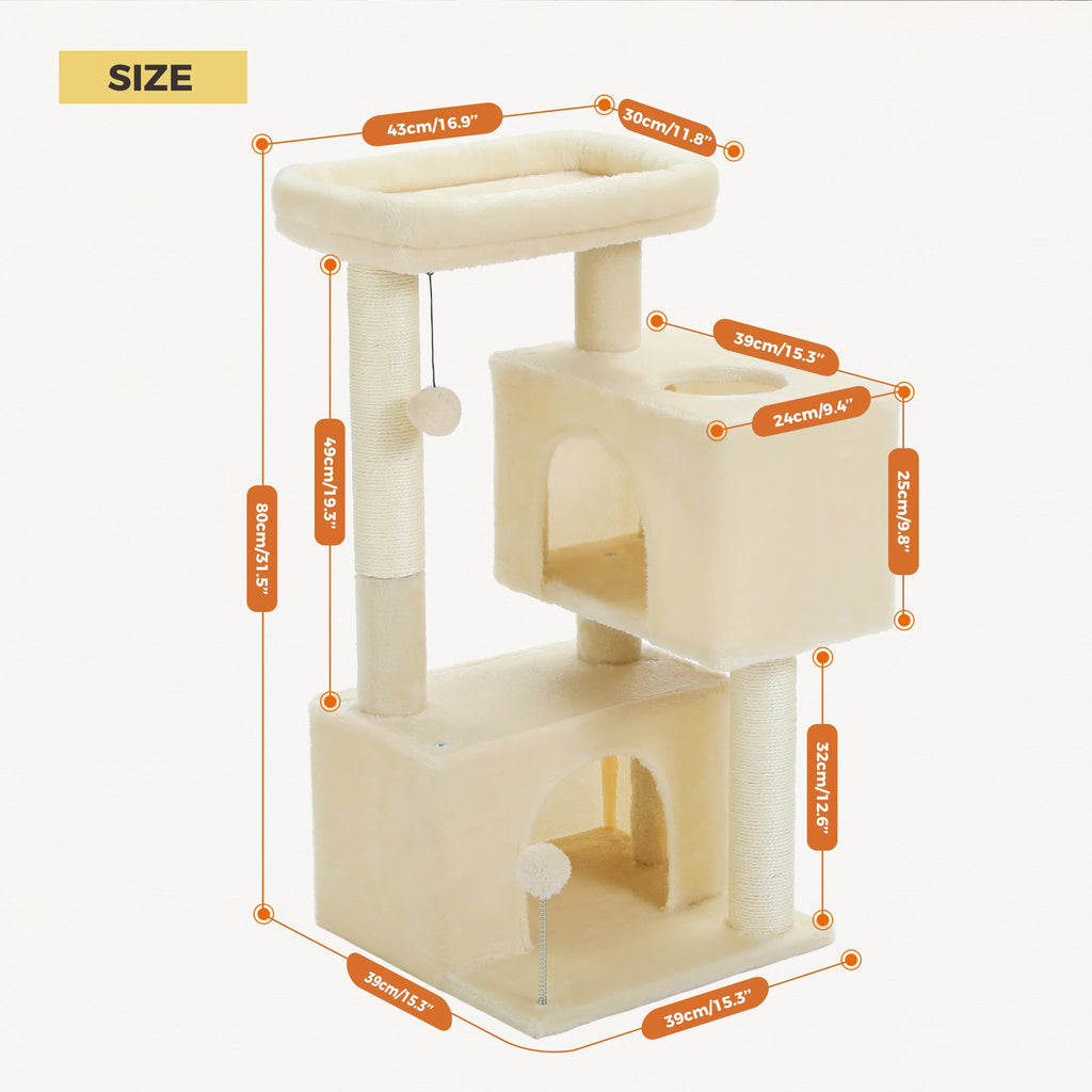 Multi-Level Cat Condo Tower with Scratching Posts and Cat Toys