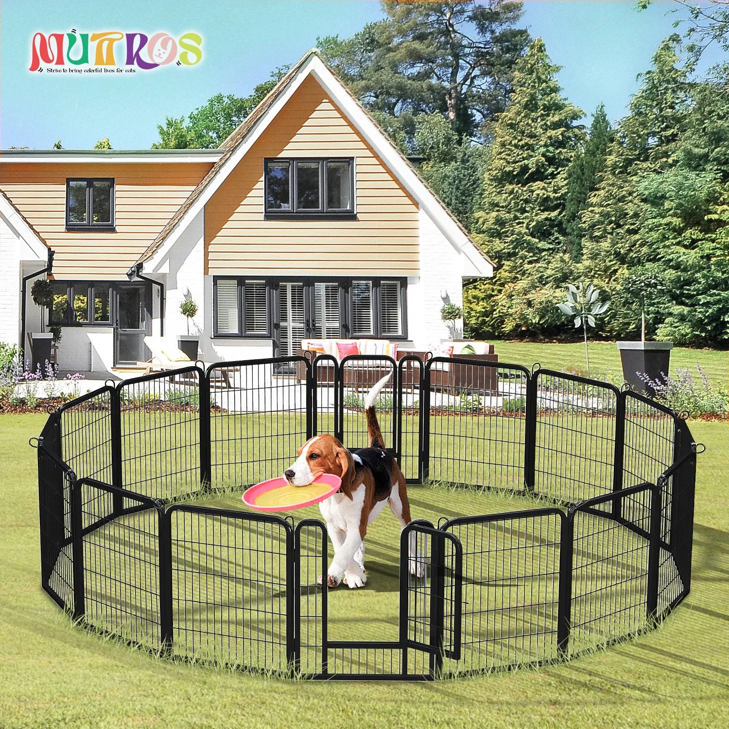 Dog Playpen with Door, Outdoor/Indoor Foldable Metal, Heavy Duty