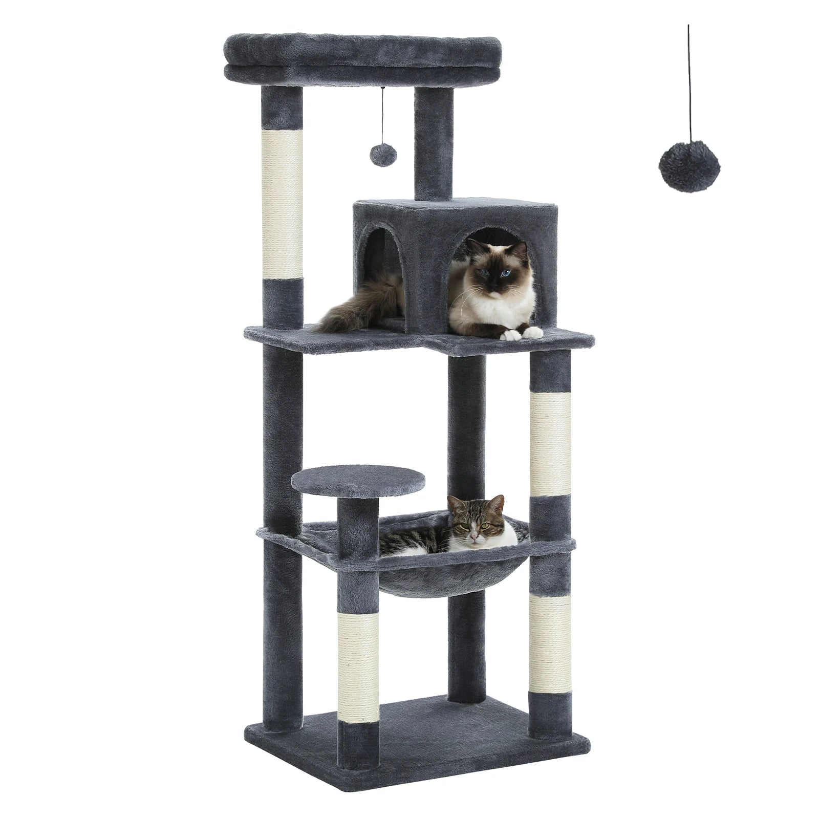 5-Level Cat Tower with Large Hammock Sisal Covered Scratching Posts Cozy Condo