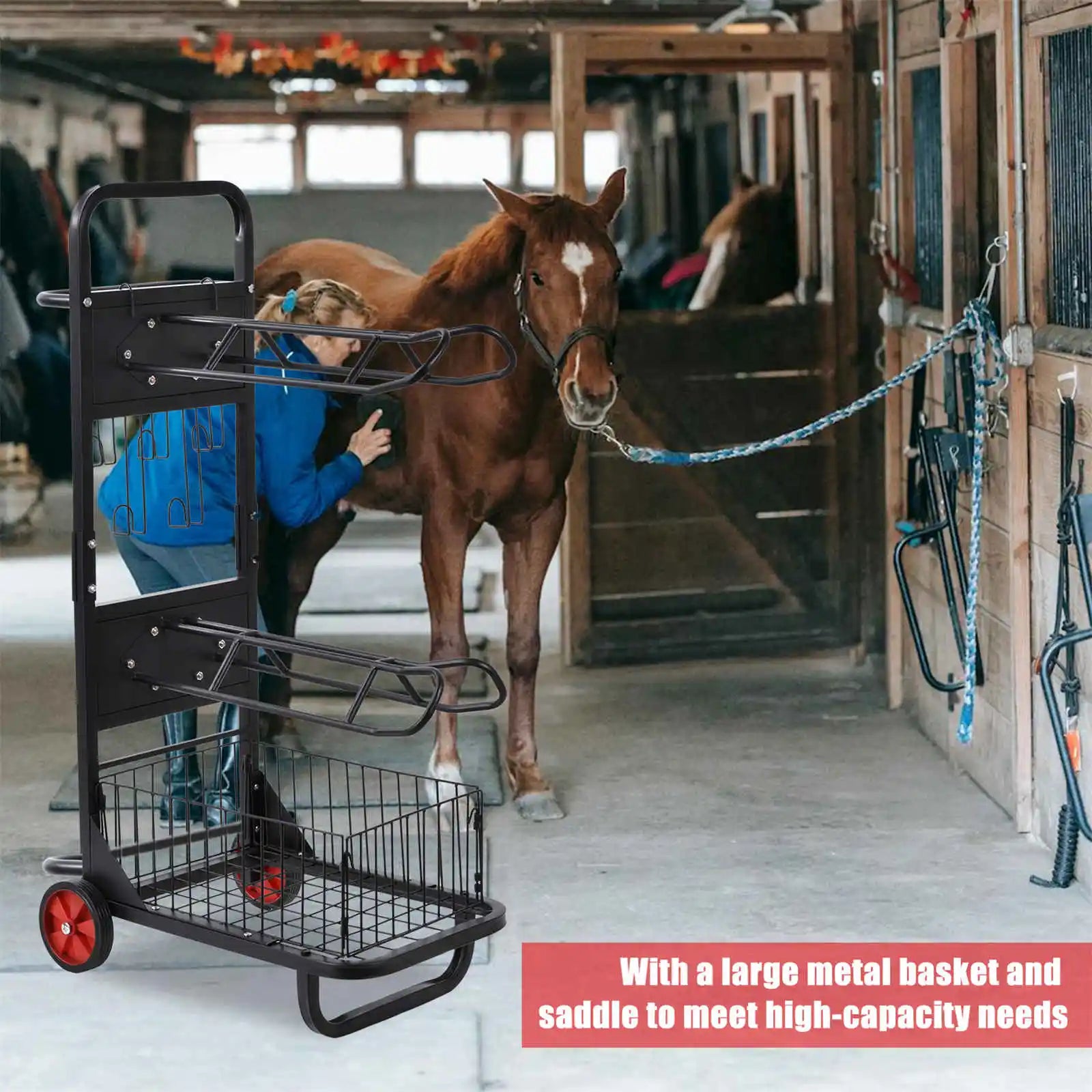 Horse Saddle Rack,Portable with Wheels,Heavy Duty Equipment Cart,Stable Storage