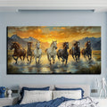 Elegant Seven horse canvas wall art with pine frame - waterproof, 1.5 inch thick