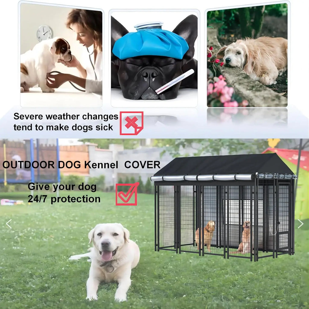 Outdoor Dog Kennel Cover 8x4x6 FT Waterproof Cold Resistant with Zippers & PVC Windows for Protection