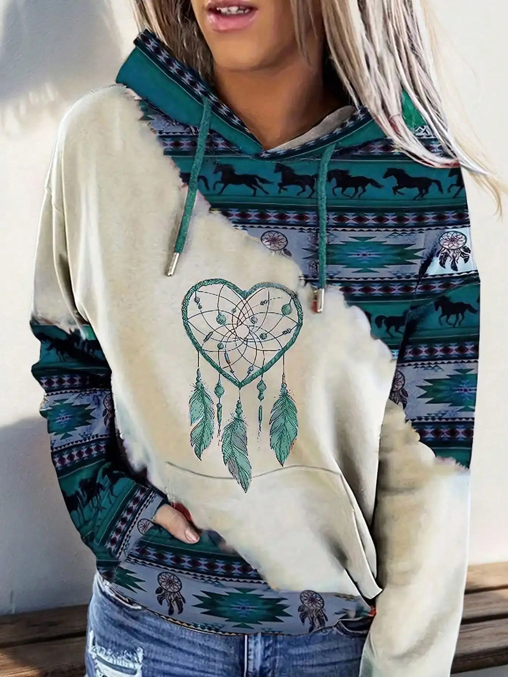 Women's Oversized Hoodie with Heart Dreamcatcher Print