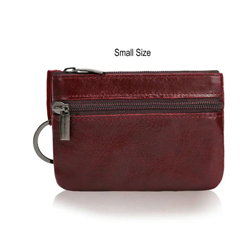 Genuine Leather Coin Purse with Keychain for Men & Women