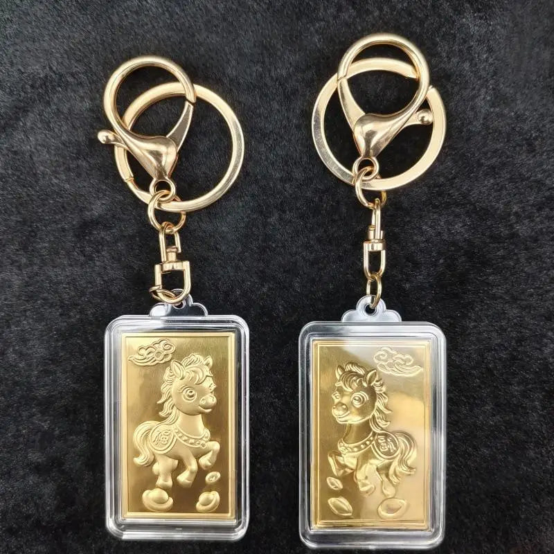 Horse Zodiac Keychain with Commemorative Coin - 2026 Chinese New Year Mascot Design for Daily Use & Festival Gift Giving