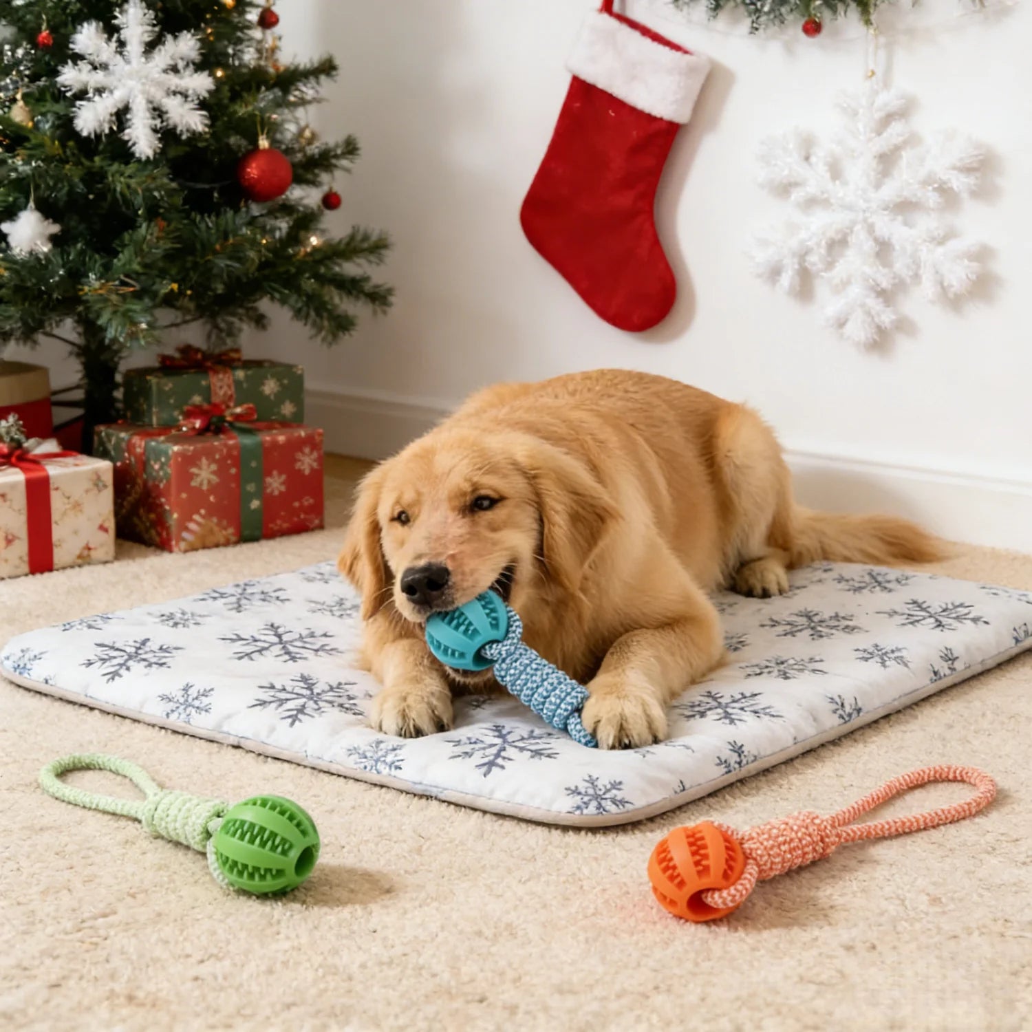Durable Braided Rope Dog Chew Toy Ball - Dental Cleaning & Treat Dispenser