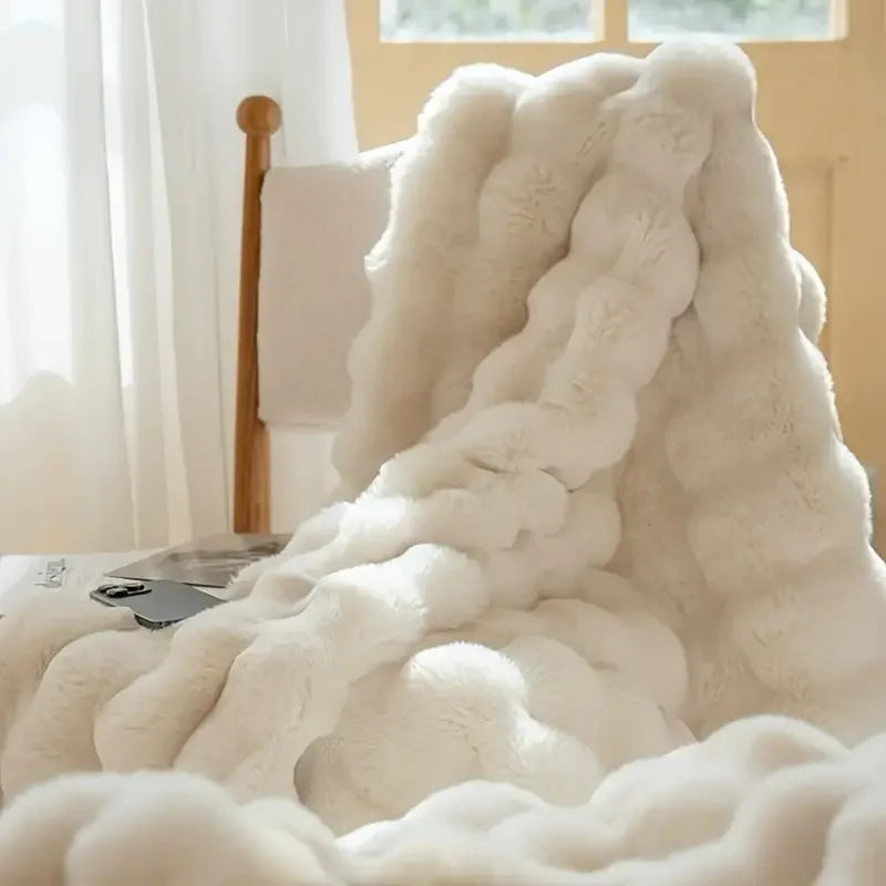 Soft, Warm, 1pc Cozy Faux Rabbit Fleece Blanket, 6LBS