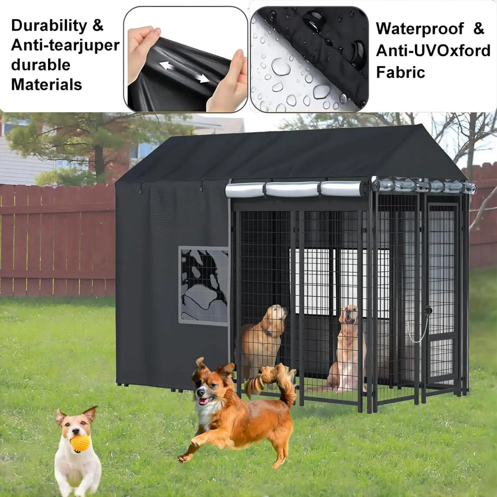 Outdoor Dog Kennel Cover 8x4x6 FT Waterproof Cold Resistant with Zippers & PVC Windows for Protection