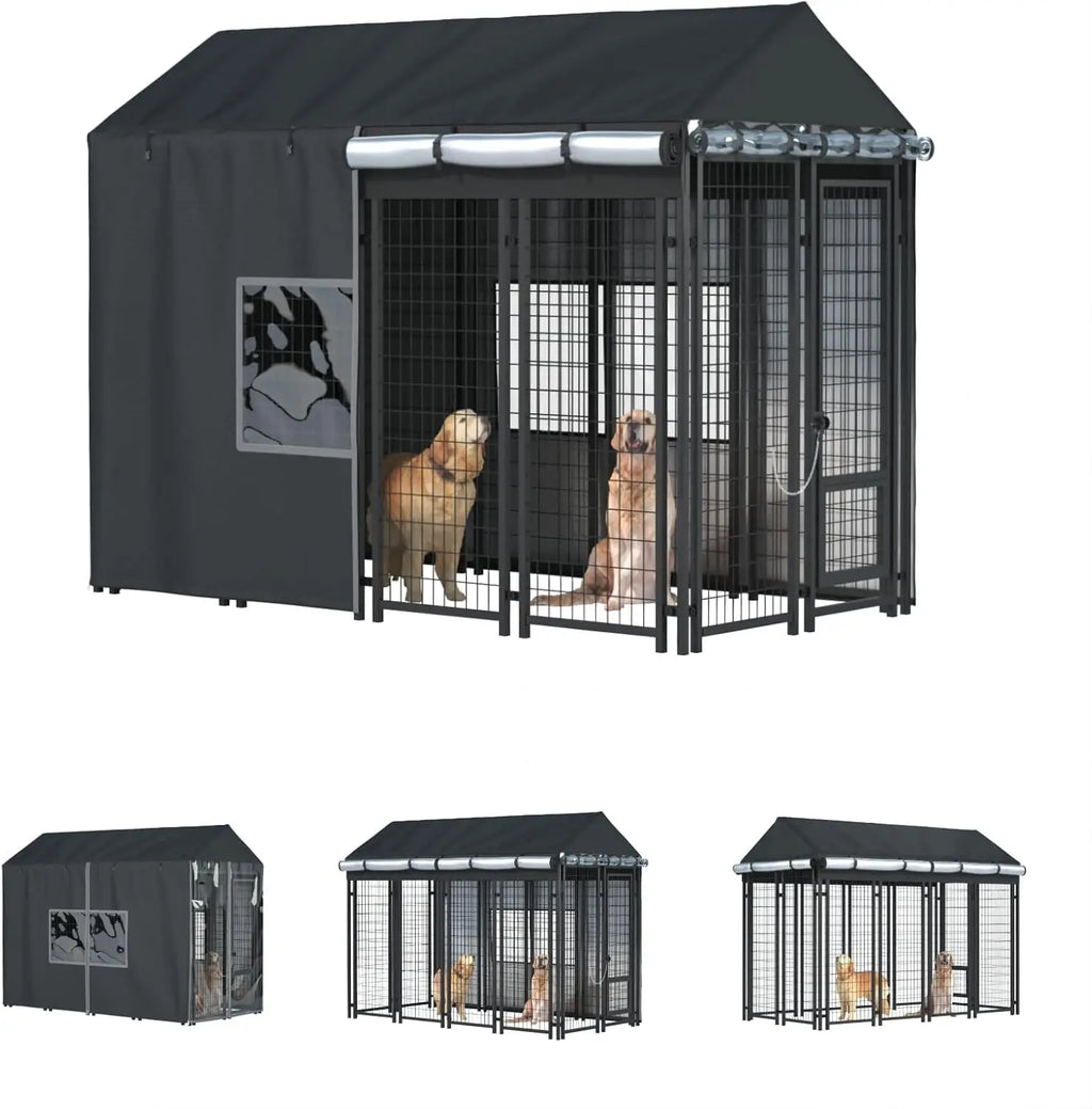 Outdoor Dog Kennel Cover 8x4x6 FT Waterproof Cold Resistant with Zippers & PVC Windows for Protection