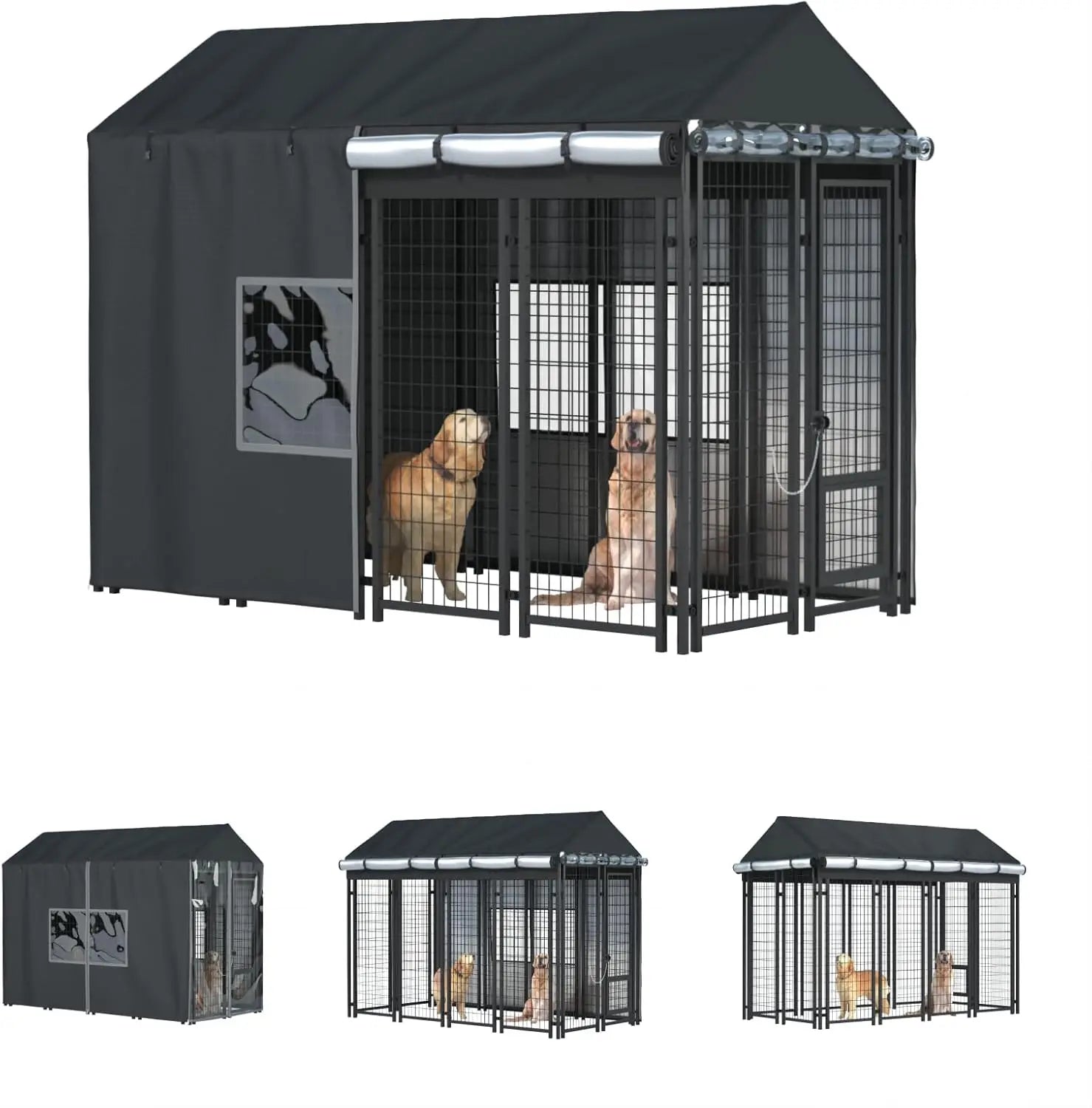 Outdoor Dog Kennel Cover 8x4x6 FT Waterproof Cold Resistant with Zippers & PVC Windows for Protection