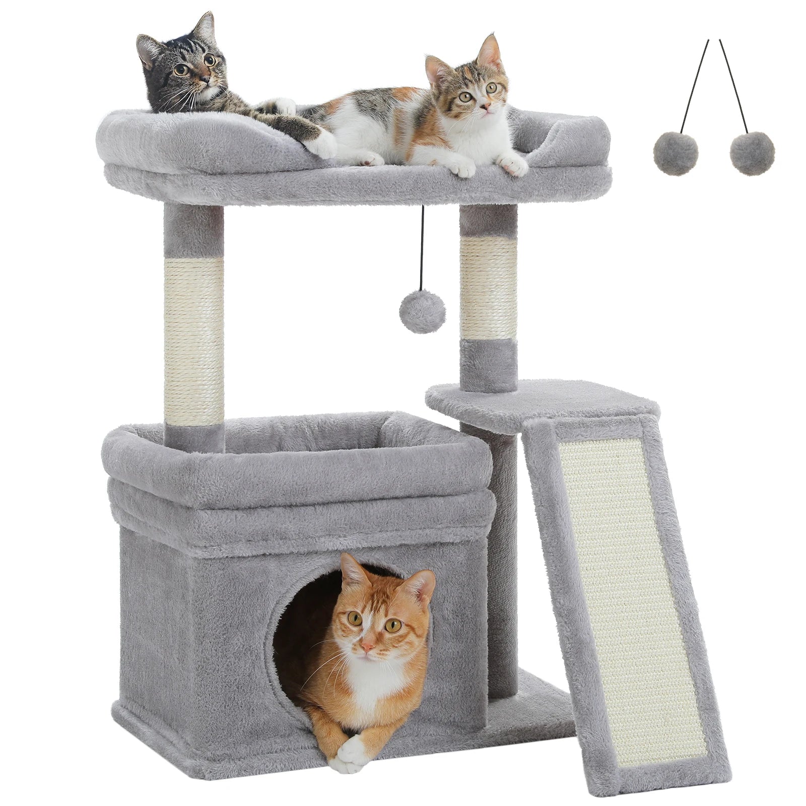 Indoor Cat Tower with Sisal Scratching Post and Pad Wide Top Perch