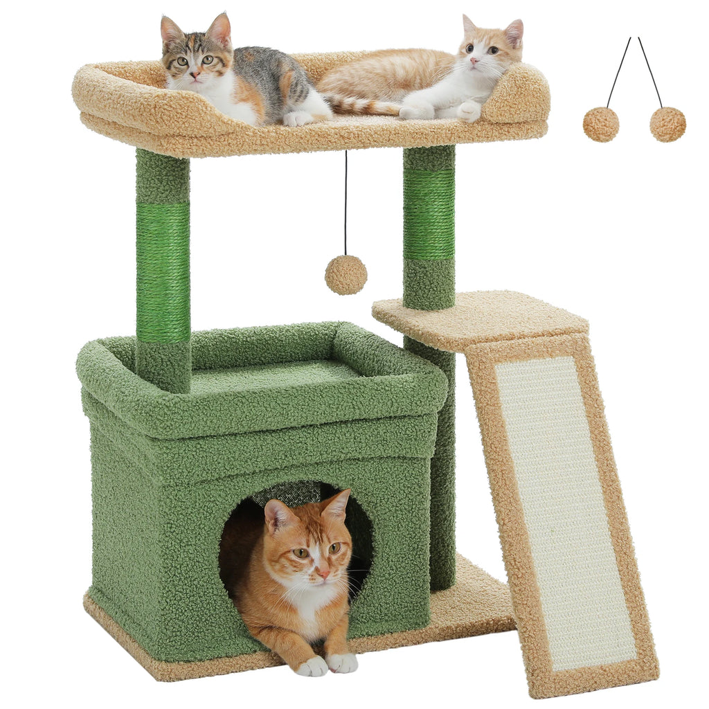 Indoor Cat Tower with Sisal Scratching Post and Pad Wide Top Perch