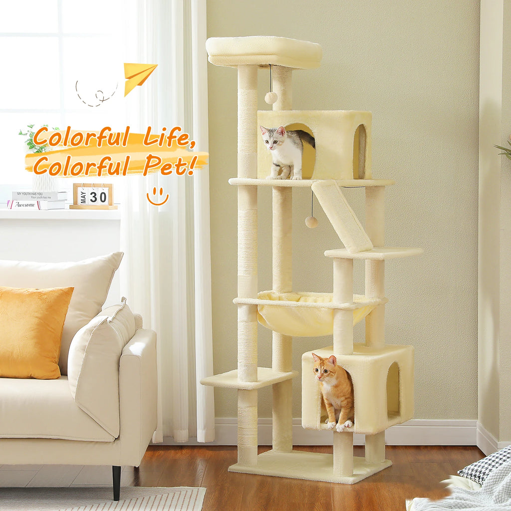 Tall Cat Tower for indoor Multi-level ,2 Big Condo Pad Bed Scratching Post