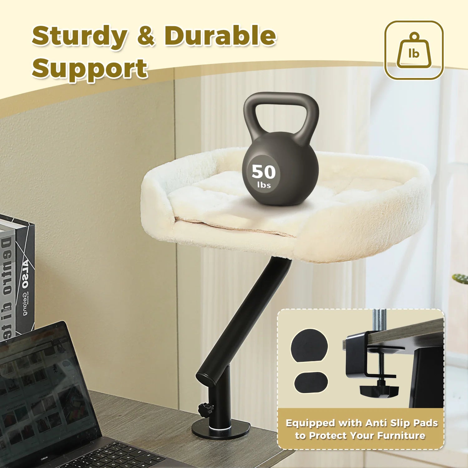 Adjustable Cat Bed for Desk or Table, 360° Rotatable