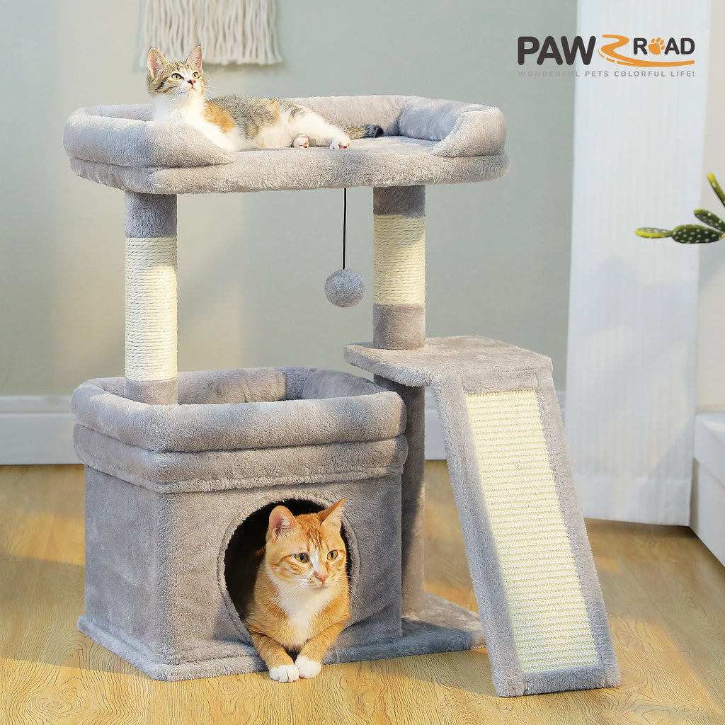 Indoor Cat Tower with Sisal Scratching Post and Pad Wide Top Perch