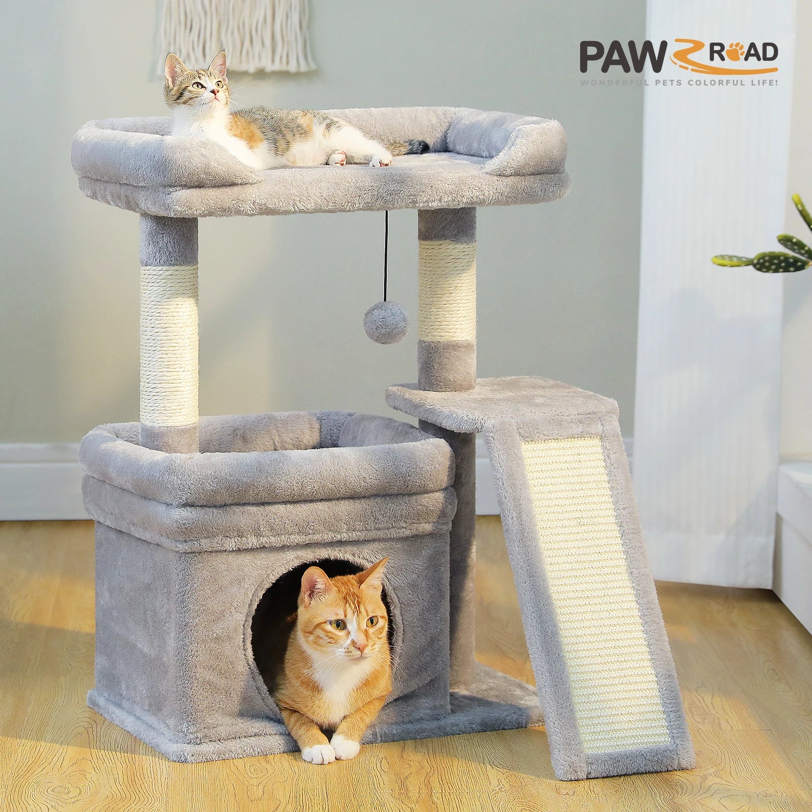 Indoor Cat Tower with Sisal Scratching Post and Pad Wide Top Perch