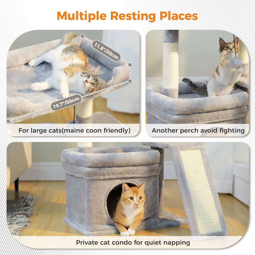 Indoor Cat Tower with Sisal Scratching Post and Pad Wide Top Perch
