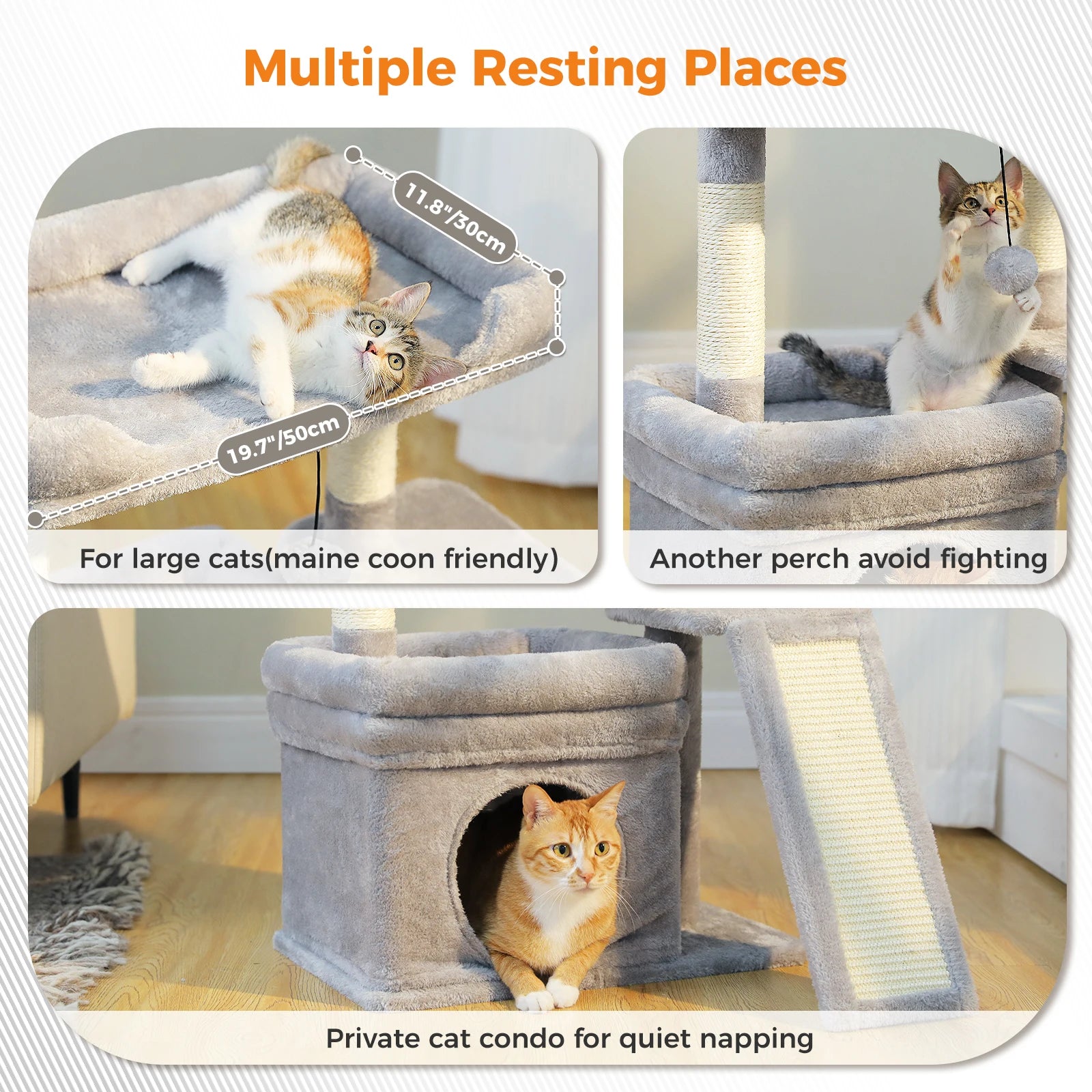 Indoor Cat Tower with Sisal Scratching Post and Pad Wide Top Perch