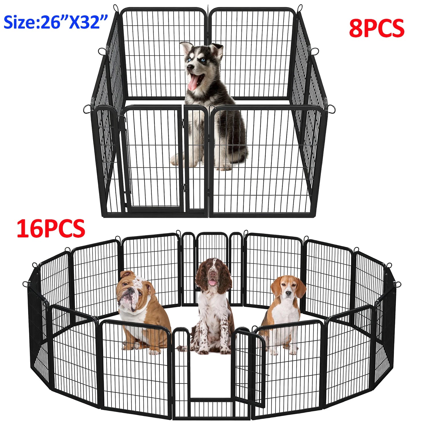 Dog Playpen with Door, Outdoor/Indoor Foldable Metal, Heavy Duty