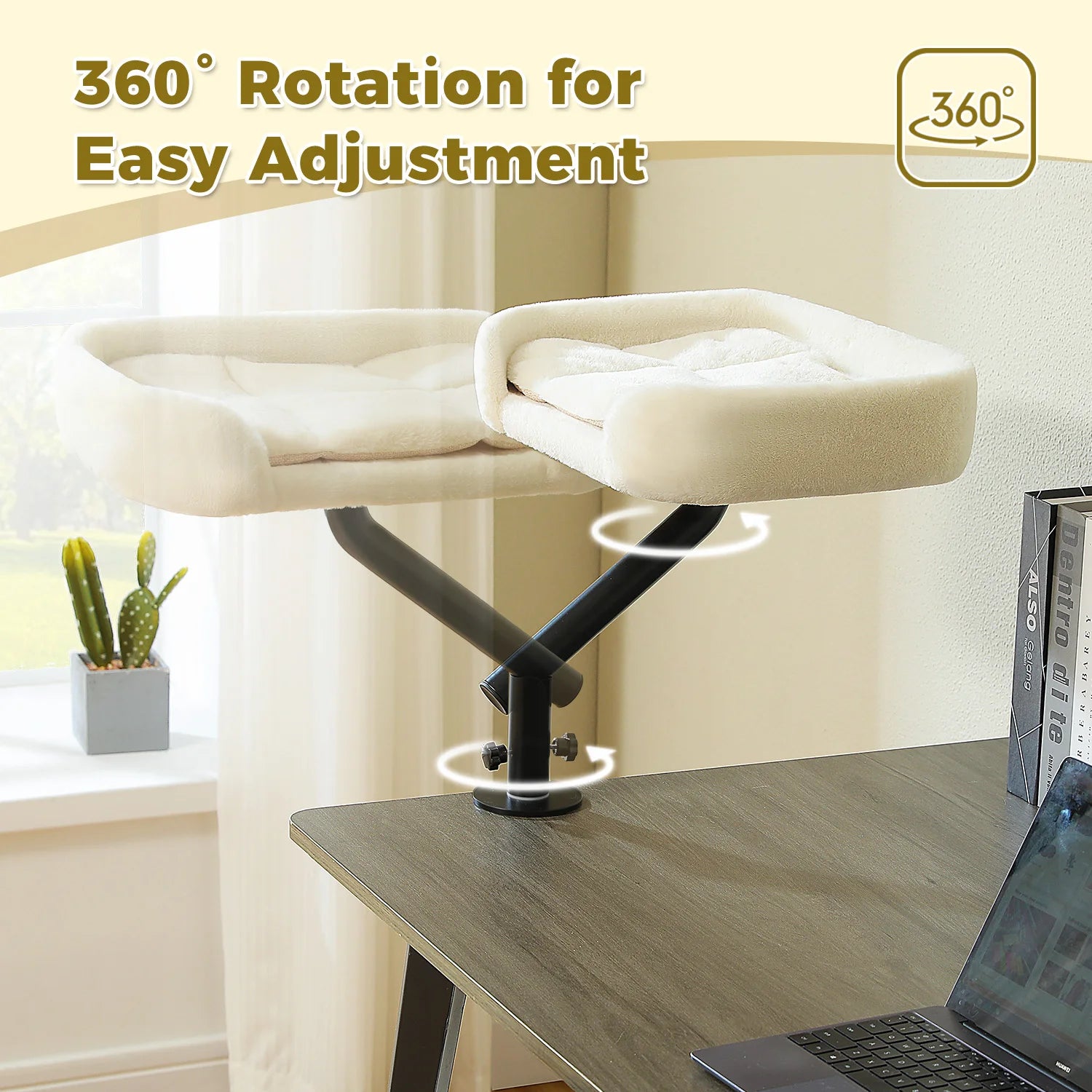 Adjustable Cat Bed for Desk or Table, 360° Rotatable