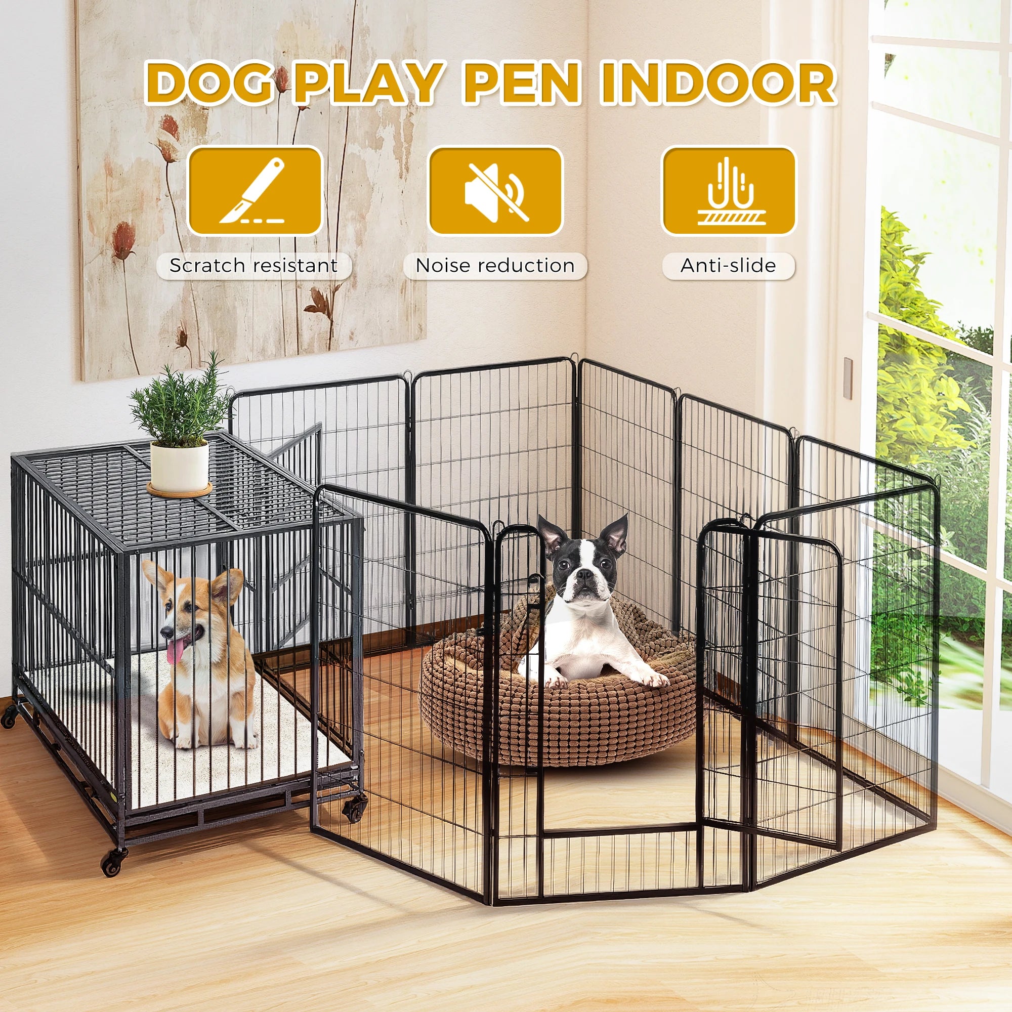 Dog Playpen with Door, Outdoor/Indoor Foldable Metal, Heavy Duty