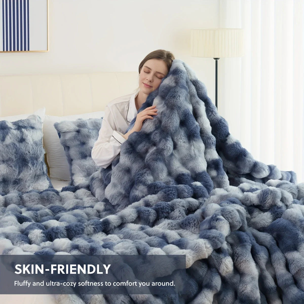 Soft, Warm, 1pc Cozy Faux Rabbit Fleece Blanket, 6LBS