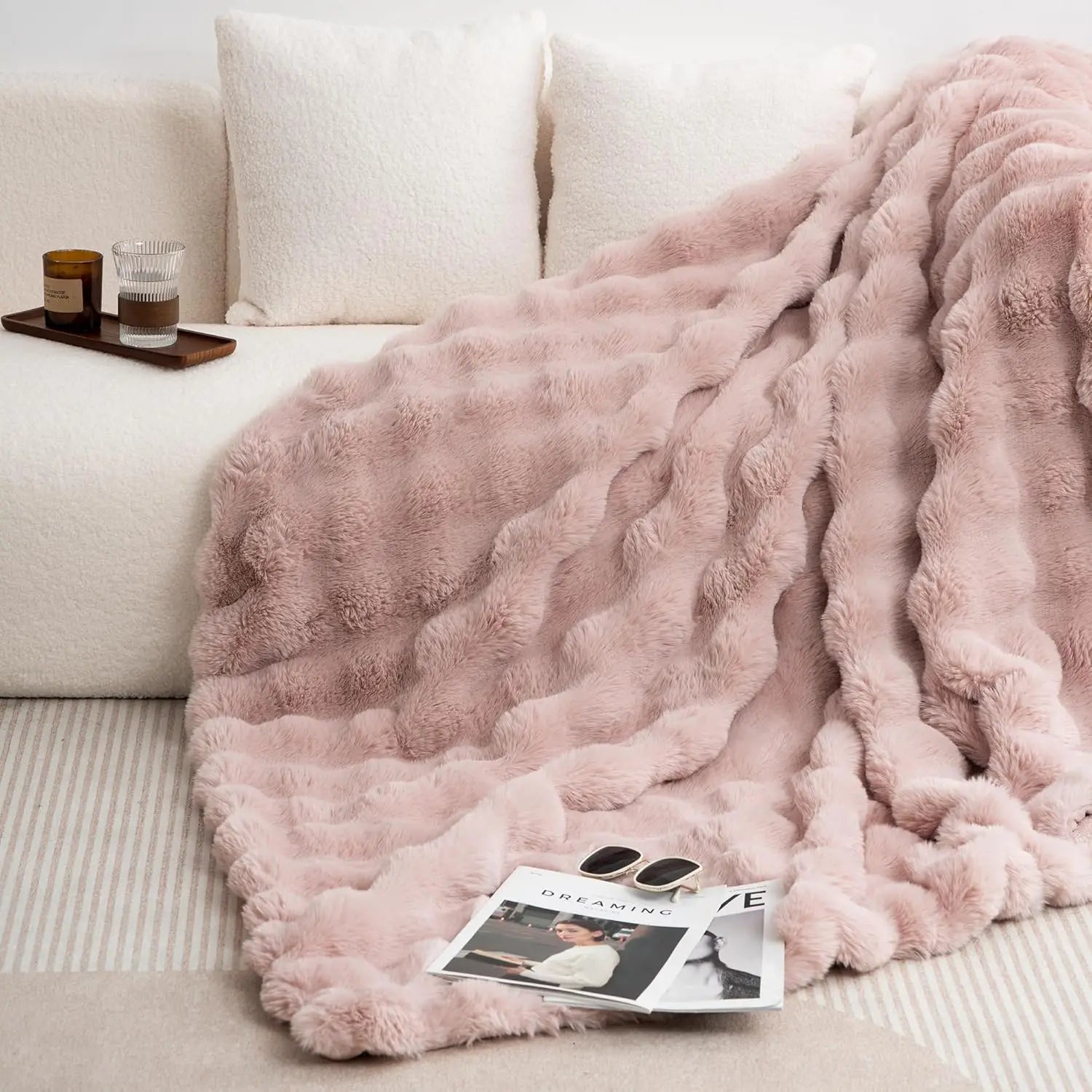 Soft, Warm, 1pc Cozy Faux Rabbit Fleece Blanket, 6LBS
