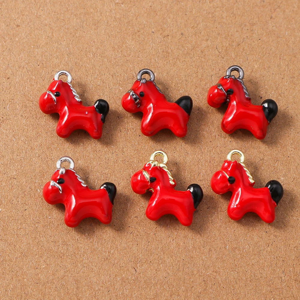 5pcs Cute Enamel Pony Horse Charms Pendants