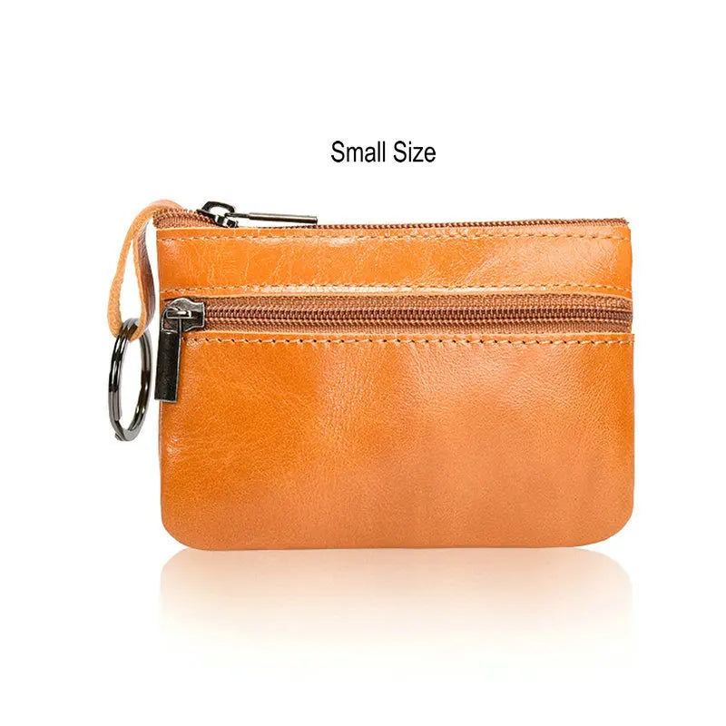Genuine Leather Coin Purse with Keychain for Men & Women