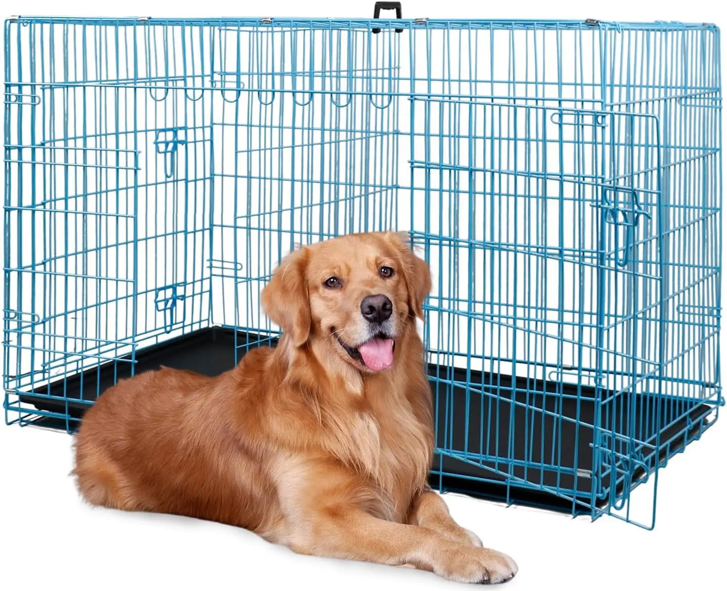 Foldable Metal Kennel with Double Doors, Leakproof Tray