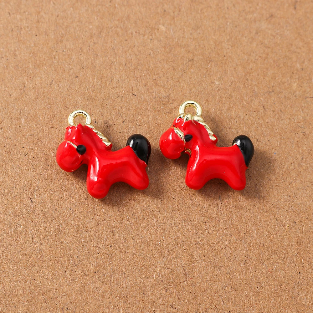 5pcs Cute Enamel Pony Horse Charms Pendants