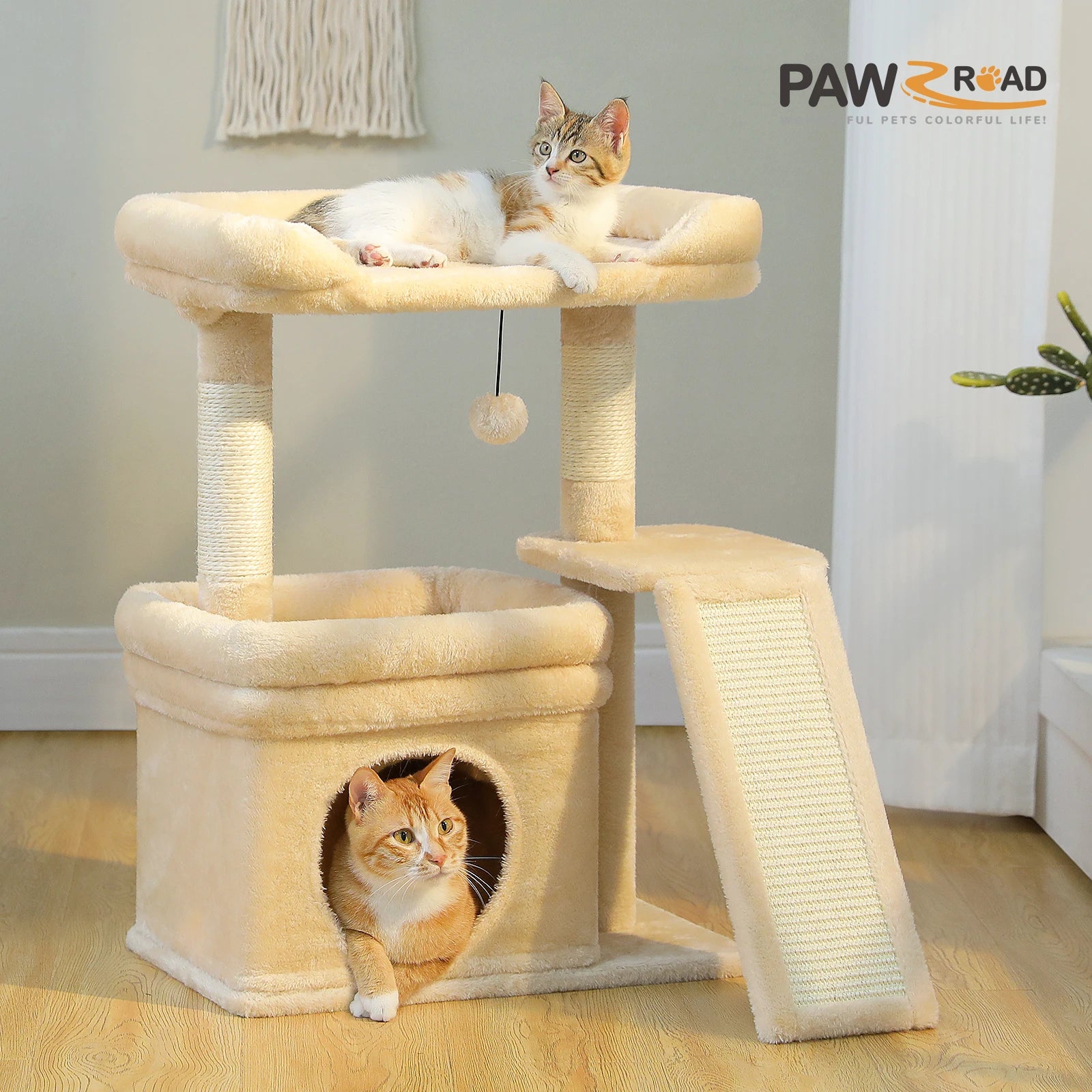 Indoor Cat Tower with Sisal Scratching Post and Pad Wide Top Perch