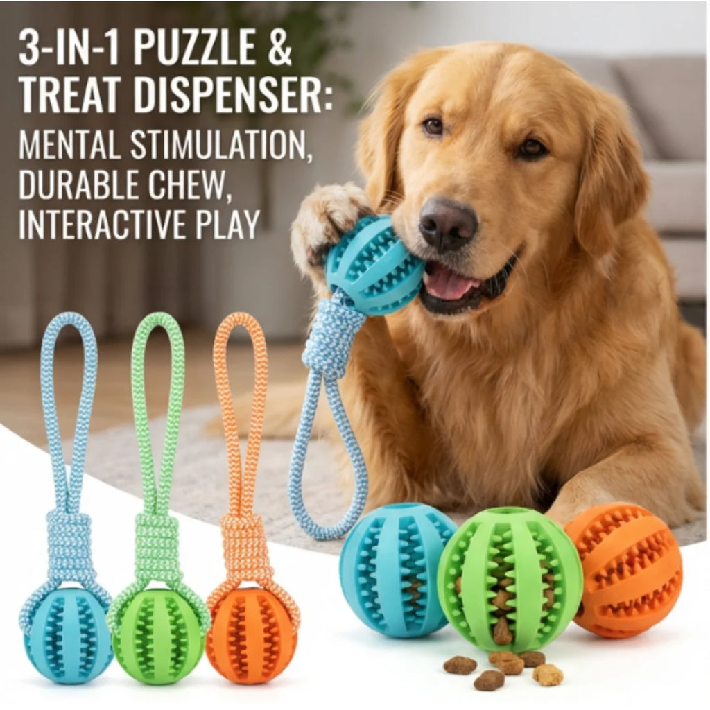 Durable Braided Rope Dog Chew Toy Ball - Dental Cleaning & Treat Dispenser