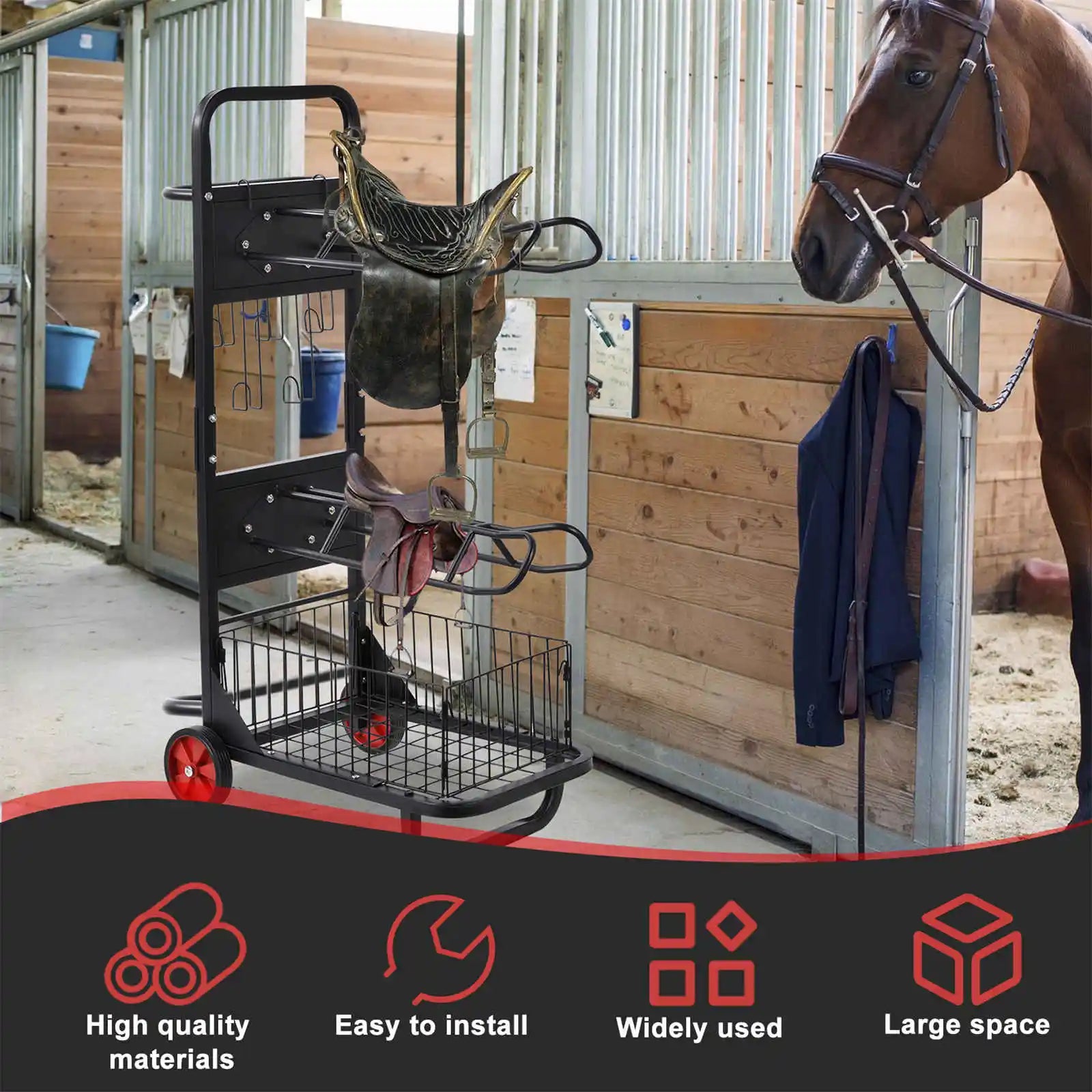 Horse Saddle Rack,Portable with Wheels,Heavy Duty Equipment Cart,Stable Storage