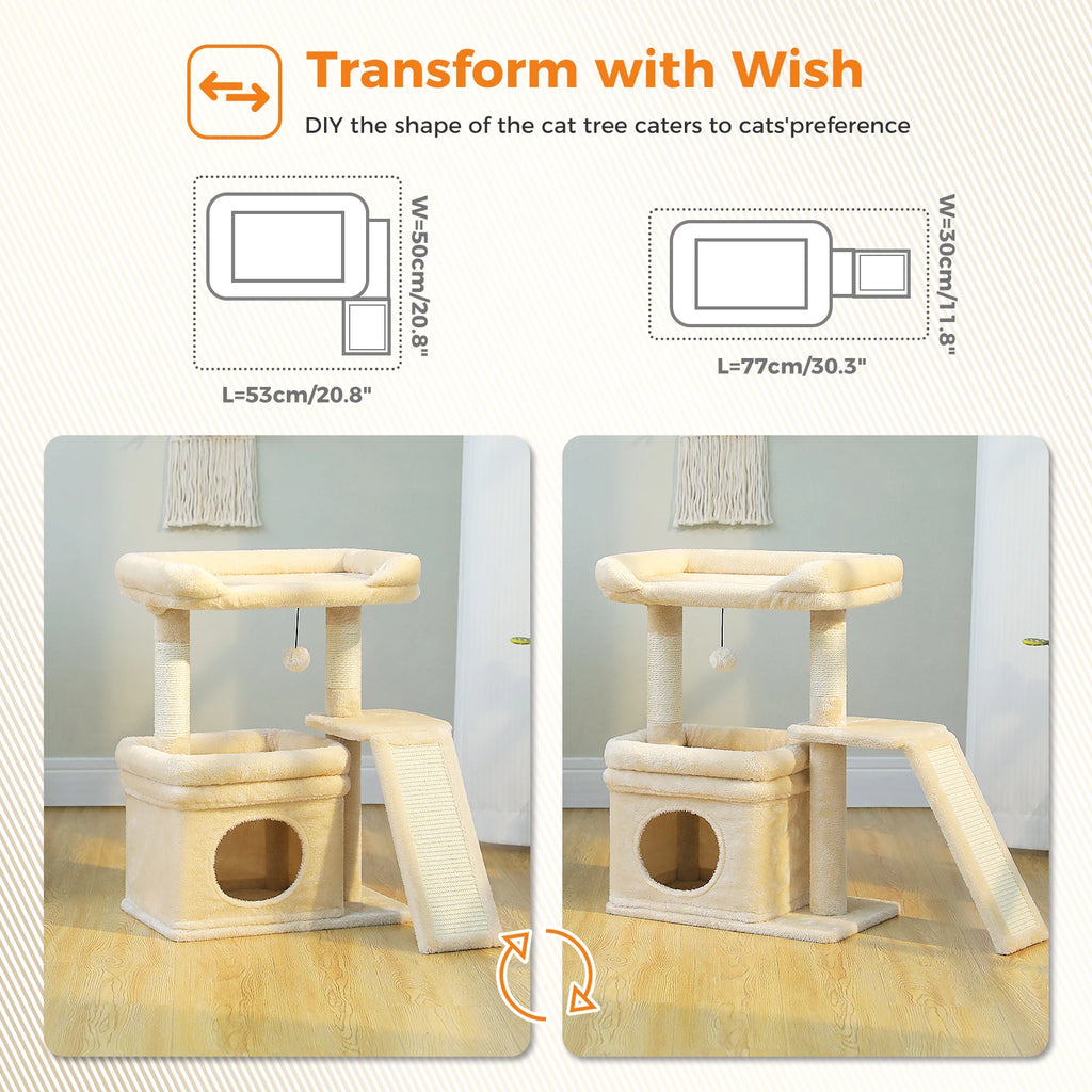 Indoor Cat Tower with Sisal Scratching Post and Pad Wide Top Perch