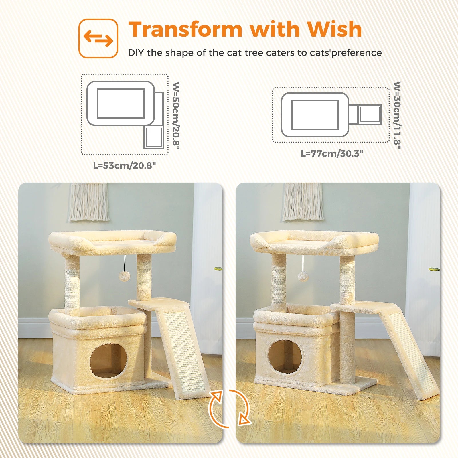Indoor Cat Tower with Sisal Scratching Post and Pad Wide Top Perch