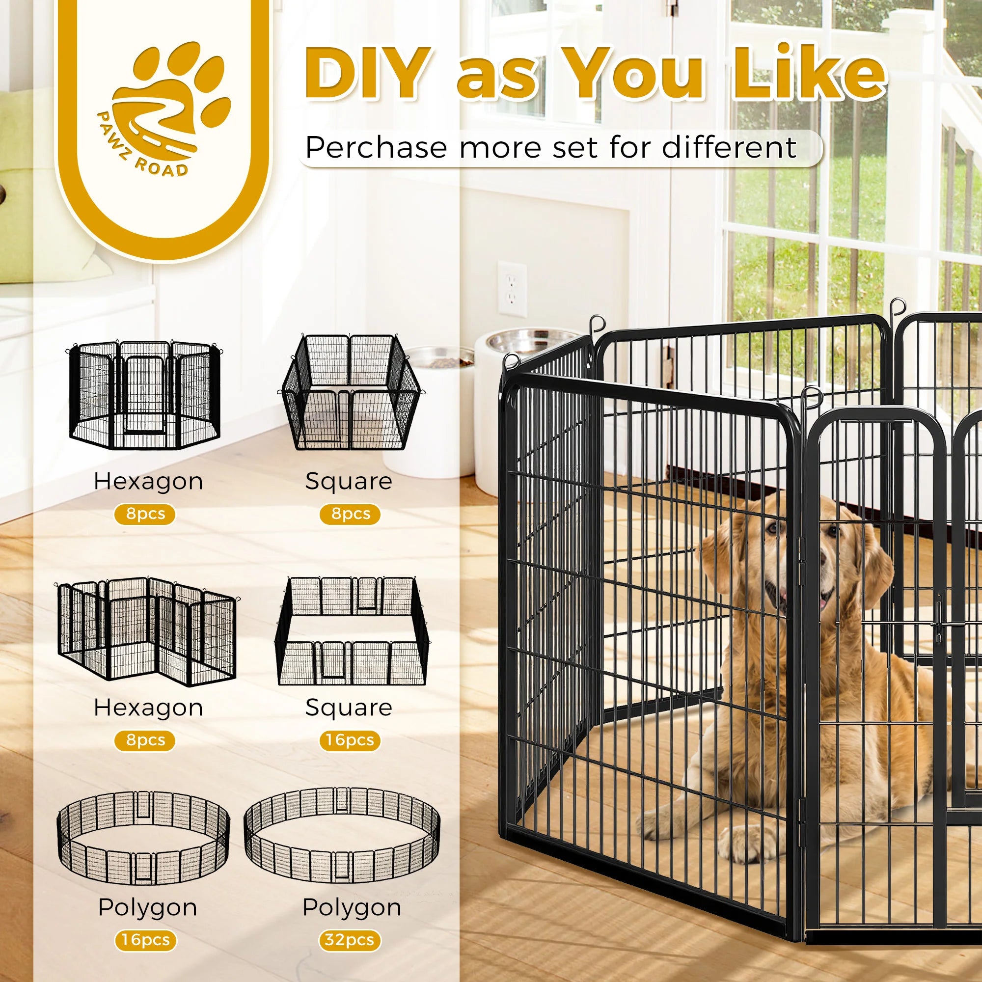 Dog Playpen with Door, Outdoor/Indoor Foldable Metal, Heavy Duty