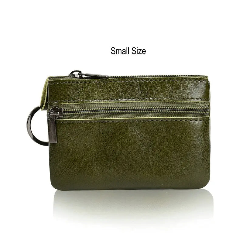 Genuine Leather Coin Purse with Keychain for Men & Women