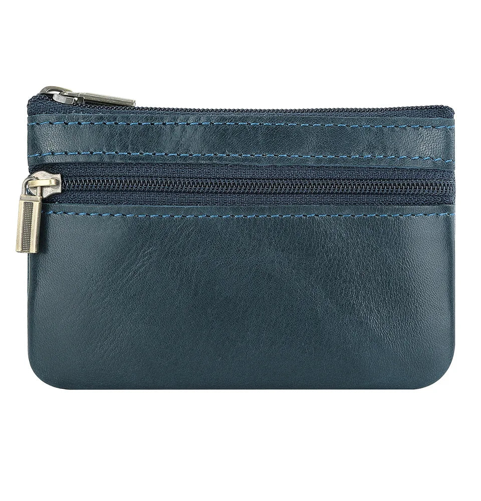 Genuine Leather Coin Purse with Keychain for Men & Women