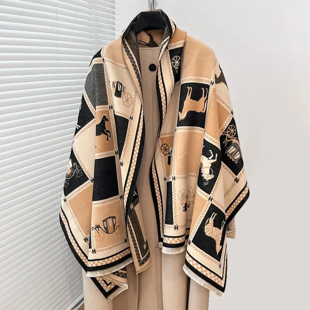 Luxury Warm Poncho Cashmere Winter Scarf, Shawl, Wrap