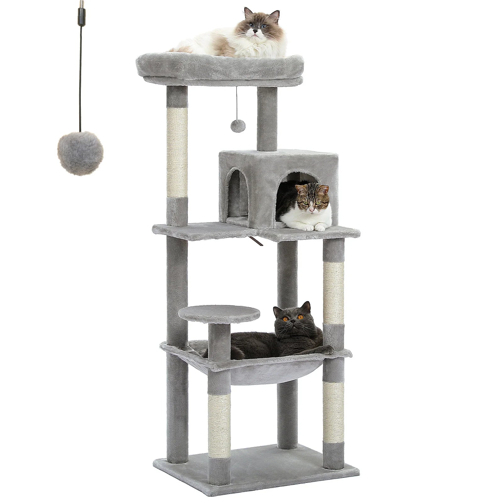 5-Level Cat Tower with Large Hammock Sisal Covered Scratching Posts Cozy Condo