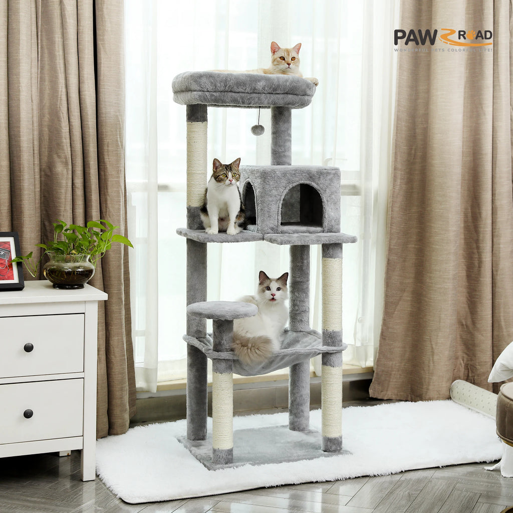 5-Level Cat Tower with Large Hammock Sisal Covered Scratching Posts Cozy Condo