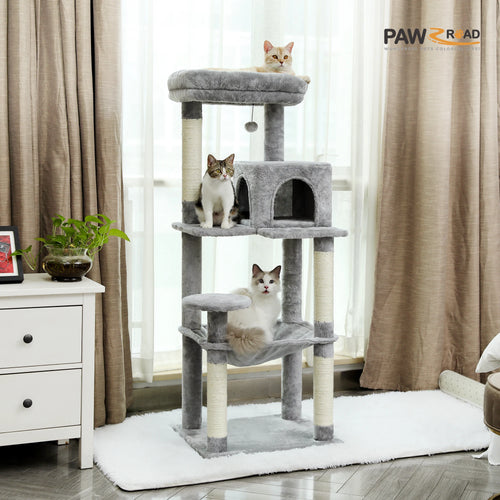 5-Level Cat Tower with Large Hammock Sisal Covered Scratching Posts Cozy Condo