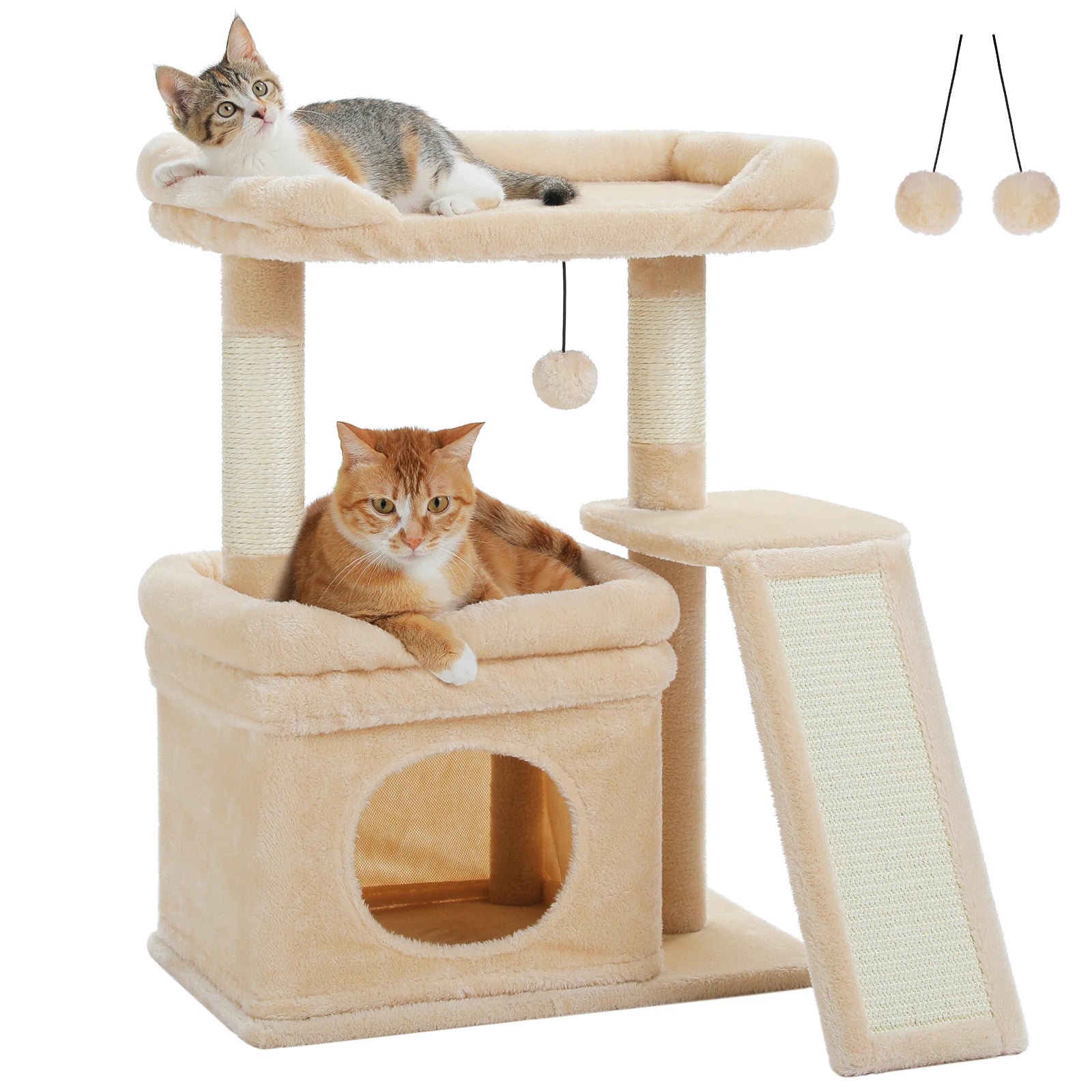 Indoor Cat Tower with Sisal Scratching Post and Pad Wide Top Perch