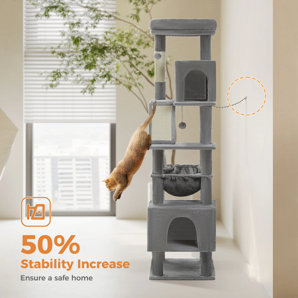 Tall Cat Tower for indoor Multi-level ,2 Big Condo Pad Bed Scratching Post