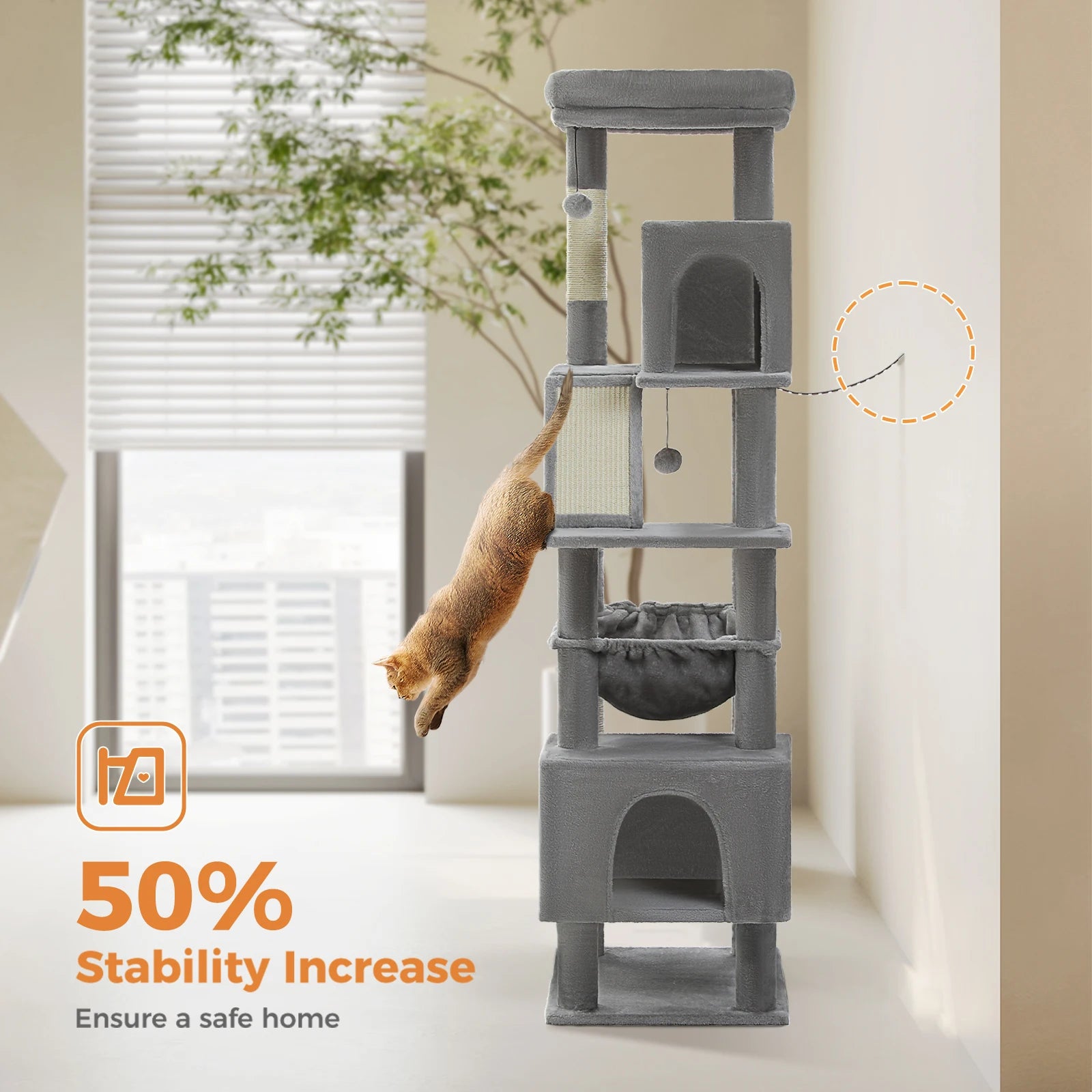 Tall Cat Tower for indoor Multi-level ,2 Big Condo Pad Bed Scratching Post