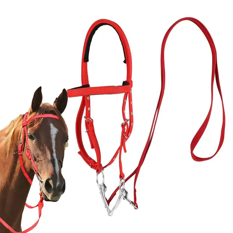 Horse Bridle Adjustable Snaffle Nylon Equine Noseband Reins