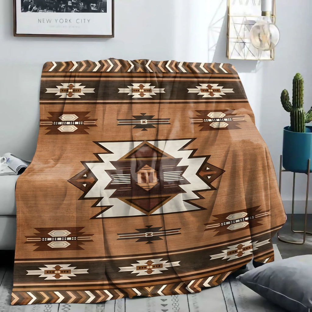 Western Aztec Pattern Flannel Blanket - Soft Comfortable for Bed, Sofa, Office, Camping